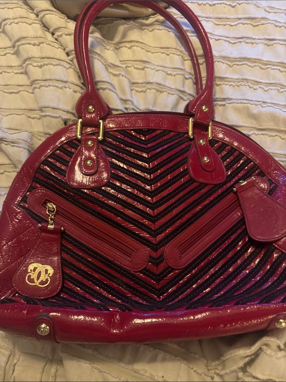 Original by Sharif in Women's Glossy Chevron Tote Handbag - Red
